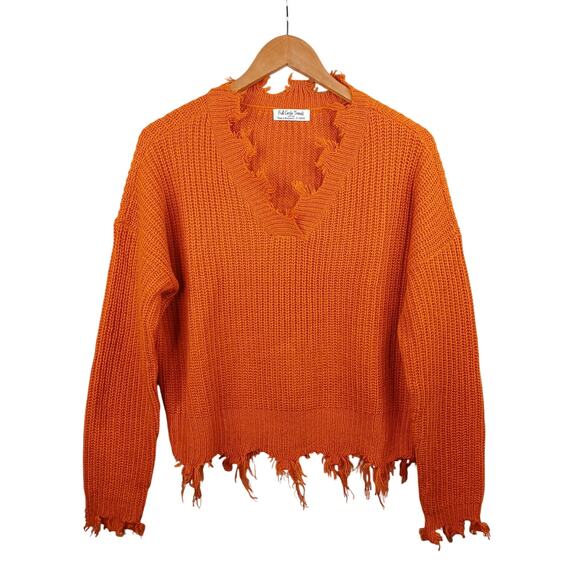 Full Circle Trends Distressed Sweater Womens XL Burnt Orange Boho Grunge Cropped - Picture 4 of 11